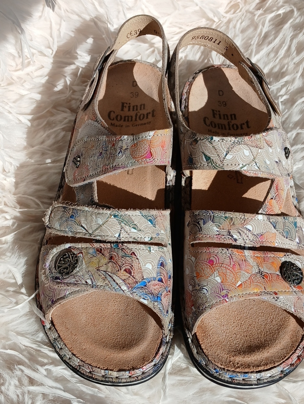 Finn Comfort German Made Ladies Sandals Floral Size 8.5